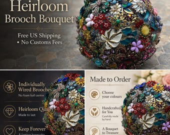 Bridal Brooch Bouquet – Medium Heirloom Wedding Bouquet, Vintage Jewelry Flowers, Handmade Keepsake Bridal Bouquet