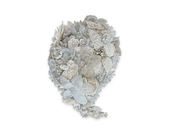 French Beaded Luxury Bridal Wedding Bouquet in Champagne and Ivory with diamanté’s and pearls - SMALL teardrop bouquet