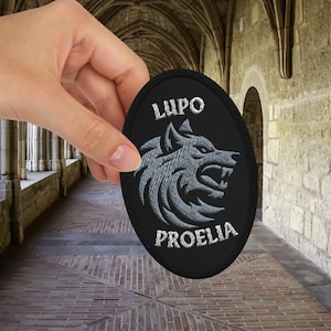 Lupo Proelia embroidered Quicksilver patch, Kingfisher's wolves fantasy bookish merch, Callie Hart fan