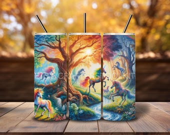 Group of Unicorn in a mythical wood Tumbler Wrap 20 Oz Skinny Tumbler Sublimation Design Design Digital download PNG DIGITAL ONLY