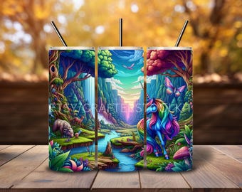 Unicorn in a Mythical Forest Tumbler Wrap 20 Oz Skinny Tumbler Sublimation Design Design Digital download PNG DIGITAL ONLY Mythical Creature