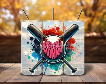 Baseball Momma with Bats Tumbler Wrap 20 Oz Skinny Tumbler Sublimation Design Design Digital download PNG DIGITAL ONLY Sports Mom
