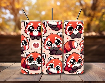 Cute Red Panda Tumbler Wrap 20 Oz Skinny Tumbler Sublimation Design Design Digital download PNG DIGITAL ONLY Cute Animal Kawaii Style