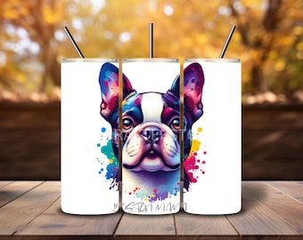 Boston Terrier Mama 20 Oz Skinny Tumbler Sublimation Design Design Digital download PNG DIGITAL ONLY Dog Mom Color pop pet lover