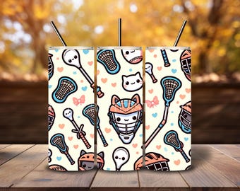 Lacrosse Cat Tumbler Wrap 20 Oz Skinny Tumbler Sublimation Design Design Digital download PNG DIGITAL ONLY Sports Lax Cute animals