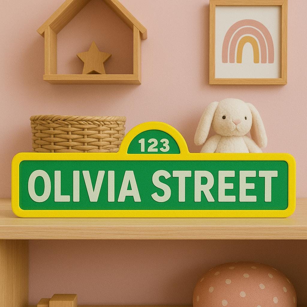 Personalized Street Style Sesame Sign Name, Name Plate, Nursery, Kids Room Sign, Nameplate Kid, Book Shelf