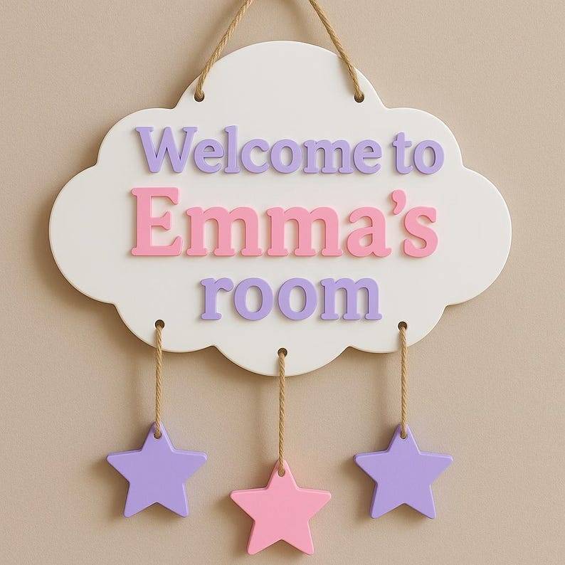 Personalized Cloud Door Sign: Custom Nursery Decor, Kids Room Name ...