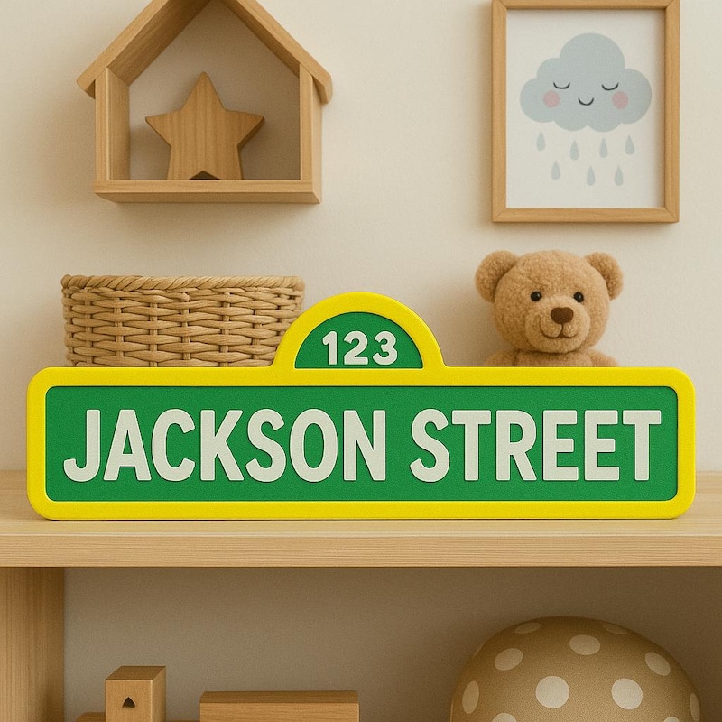 Personalized Street Style Sesame Sign Name, Name Plate, Nursery, Kids Room Sign, Nameplate Kid, Book Shelf