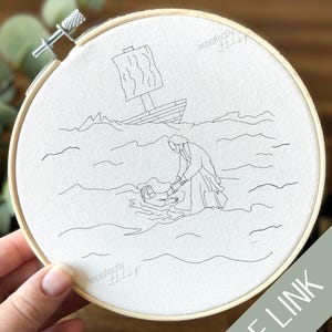 Peter loopt over het water | PDF-borduurpatroon voor beginners | Minimalistische christelijke borduurpatronen | Directe digitale download |