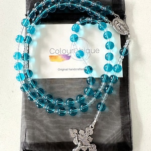 Rosary beads. Blue rosary beads. Handmade rosary. Prayer beads. Confirmation gift. Holy communion gift. Baptism gift.  Glass bead rosary