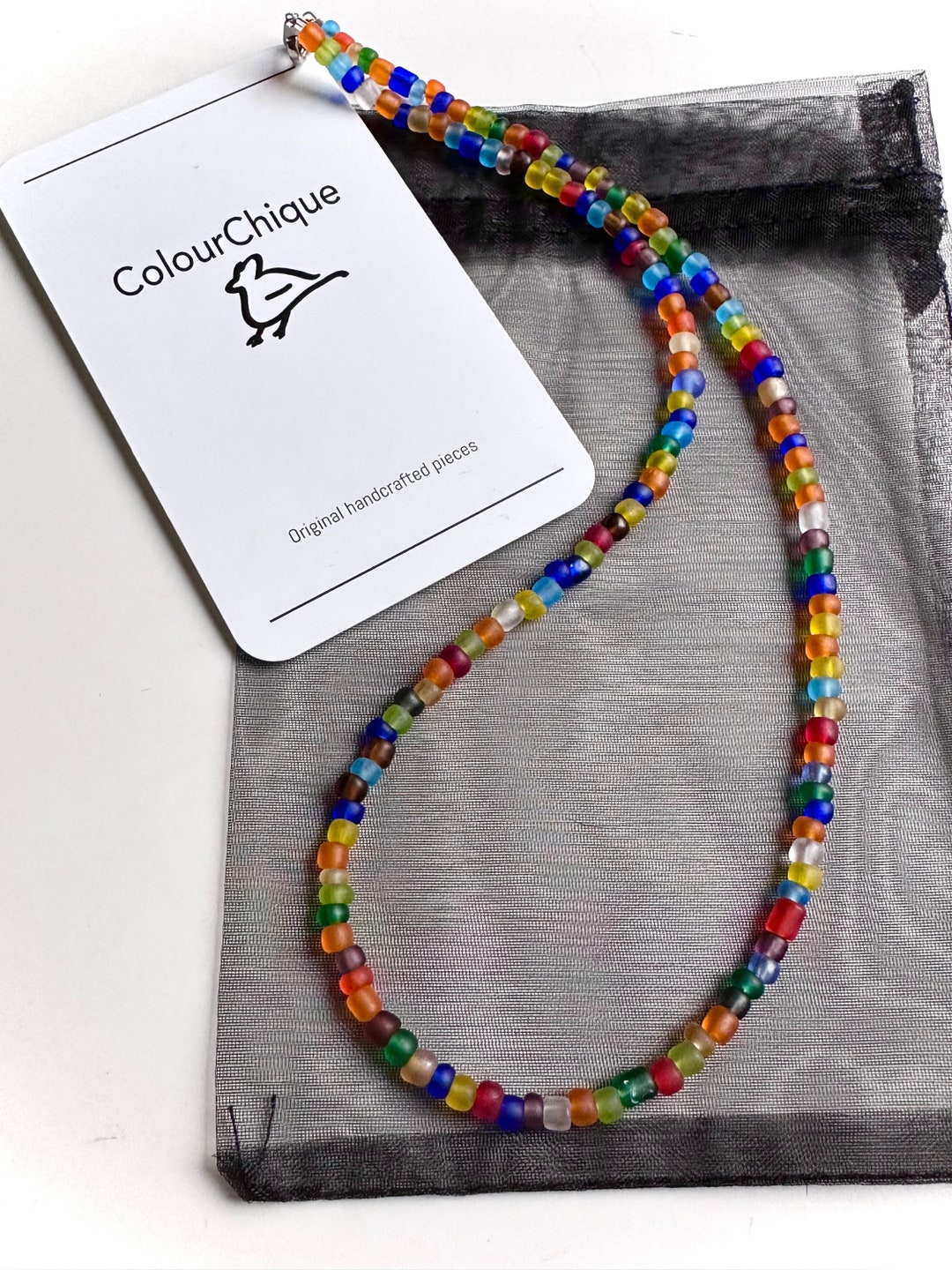 Thin Beaded Necklace Multicoloured Glass Bead Necklace Seed Bead