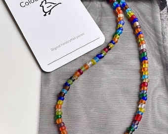 Thin beaded necklace Multicoloured glass bead necklace Seed bead necklace 4mm necklace Beaded necklace