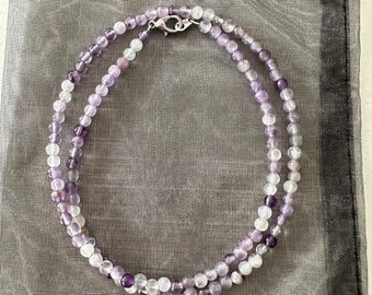 Dainty Amethyst gemstone necklace. Amethyst necklace. Genuine handmade. 3 mm beads. Gemstone beaded necklace.