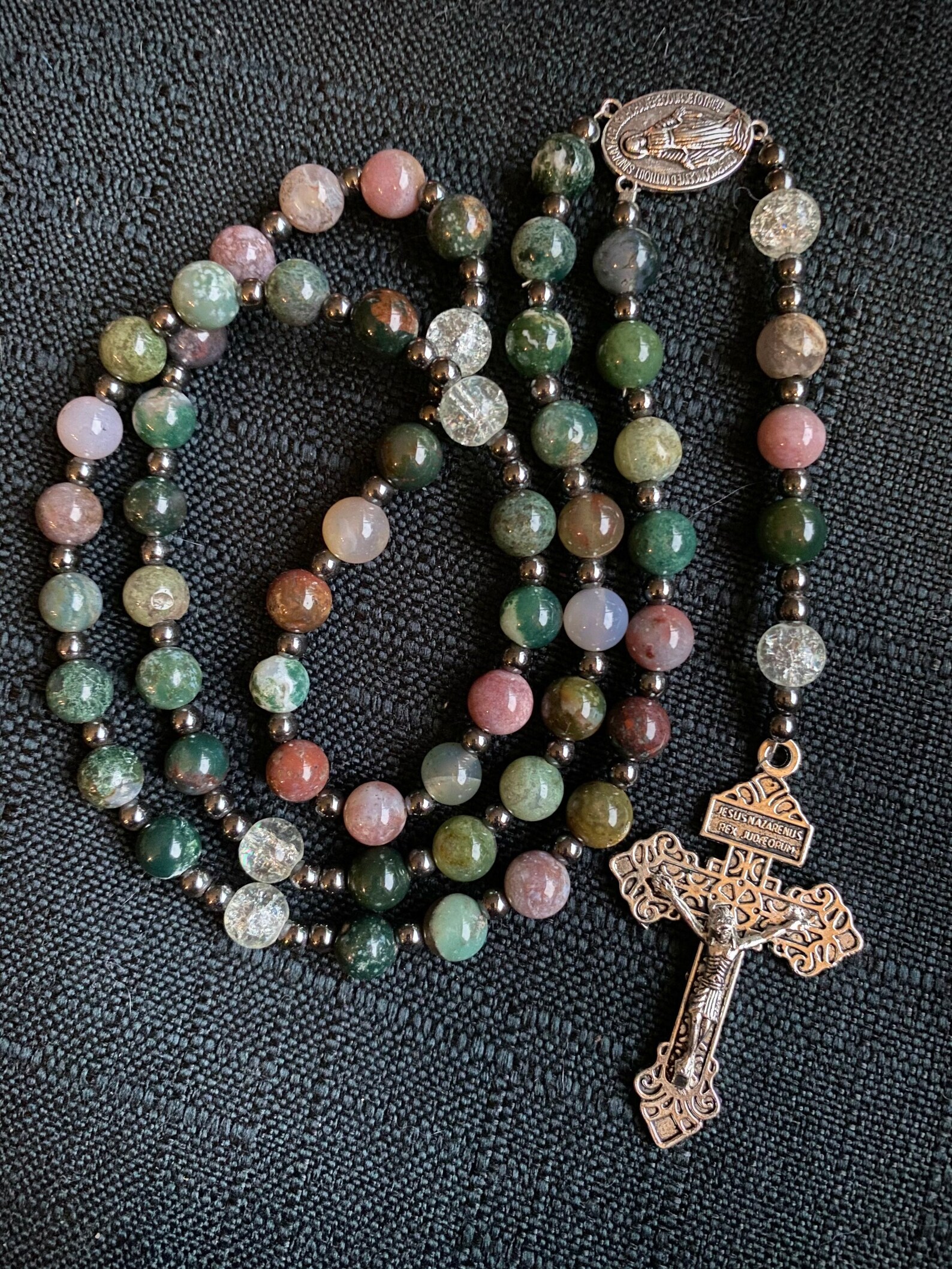 Rosary beads Indian agate and glass bead 5 decade rosary Etsy