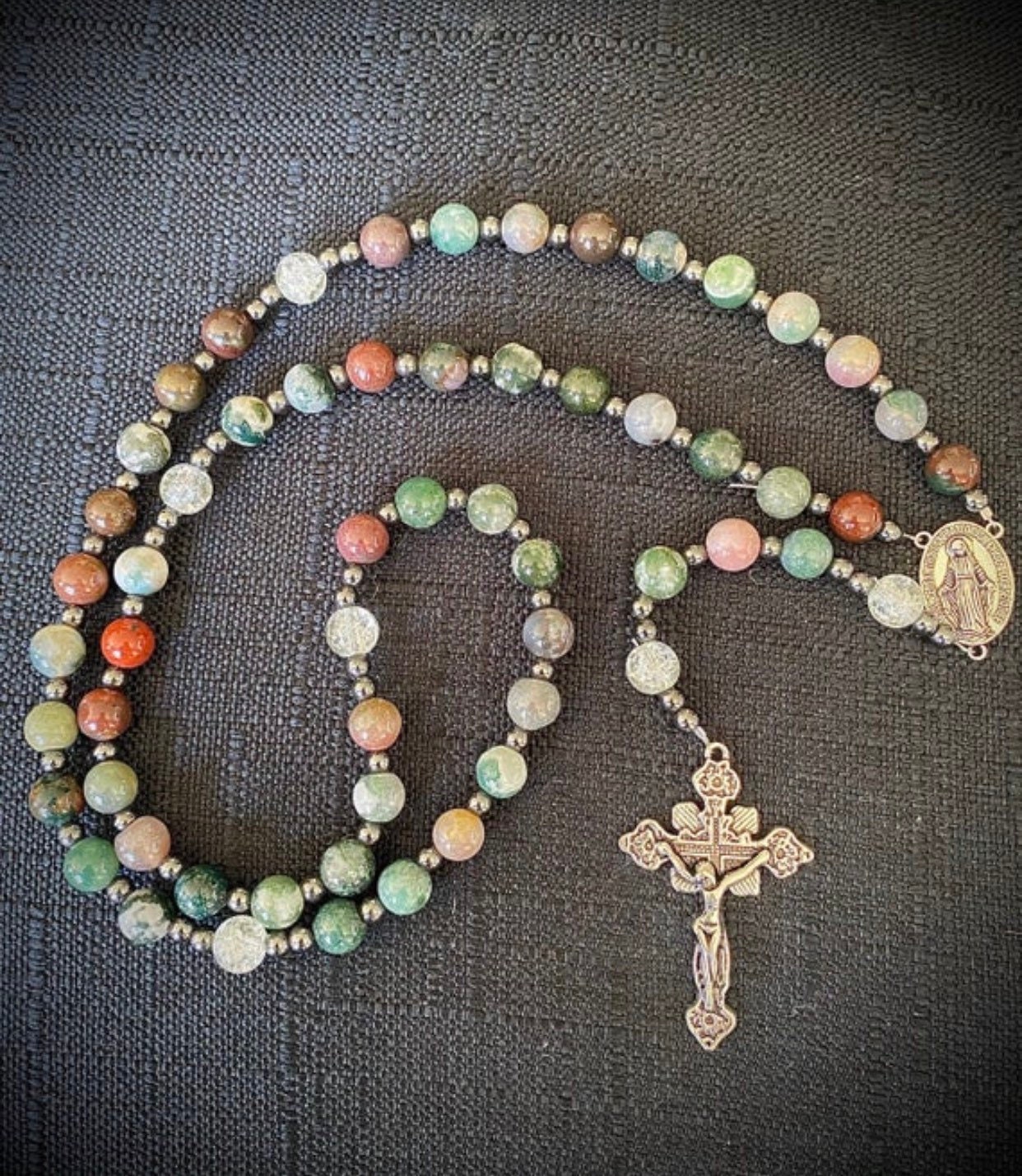 Rosary beads Indian agate and glass bead 5 decade rosary Etsy