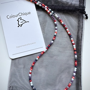 Dainty beaded necklace Multicoloured glass bead necklace Seed bead necklace 3mm beads Minimal Layering necklace
