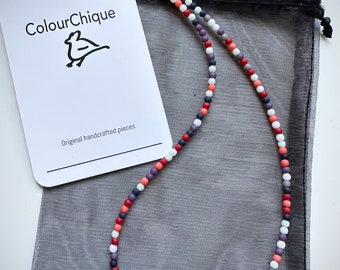 Dainty beaded necklace Multicoloured glass bead necklace Seed bead necklace 3mm beads Minimal Layering necklace
