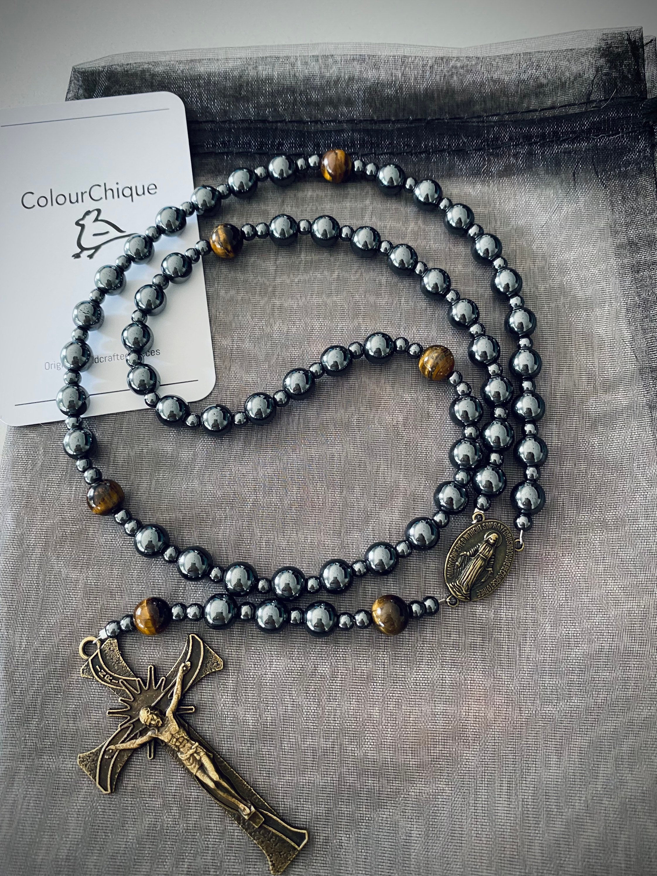 Large Mens Rosary Beads Hematite and 