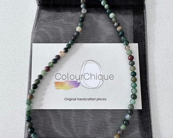 Thin Indian agate necklace. Indian agate bead necklace. Genuine handmade. 4 mm beads. Gemstone beaded necklace. Beaded necklace.