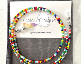 Glasses chain. Sunglasses chain. Reading glasses chain. Brightly coloured chain. Beaded chain for glasses. Delicate seed bead chain.