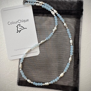 Opalite, hematite and cultured pearl necklace. Ladies necklace. Pretty delicate ladies necklace. Beaded necklace. Handmade.