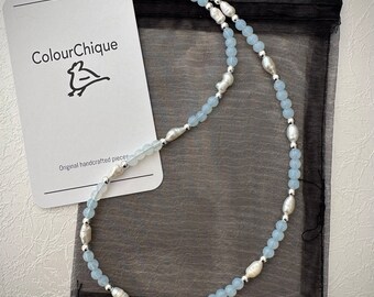 Opalite, hematite and cultured pearl necklace. Ladies necklace. Pretty delicate ladies necklace. Beaded necklace