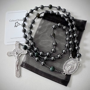 Large hematite bead Rosary beads. 10mm hematite beads and 10mm Indian agate. Handmade rosary beads. Mens rosary beads. Large Rosary.