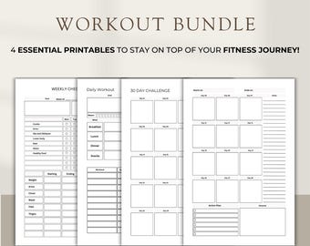 Printable Fitness Planner Bundle: Workout & Meal Trackers (Digital Download)