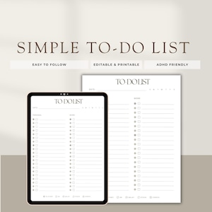 Liste de tâches minimale imprimable, modèle de liste de tâches simples, lettre, PDF imprimable et à remplir