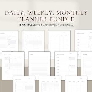 Daily Planner, Weekly Planner, Monthly Planner Printable Bundle Pack Planner Insert Sets, To do List, Productivity, Work Day, Hourly, Letter