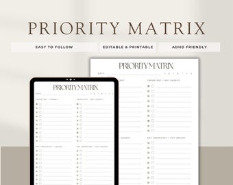 To Do List Planner Template | Priority Matrix | Checklist | Fillable and Printable