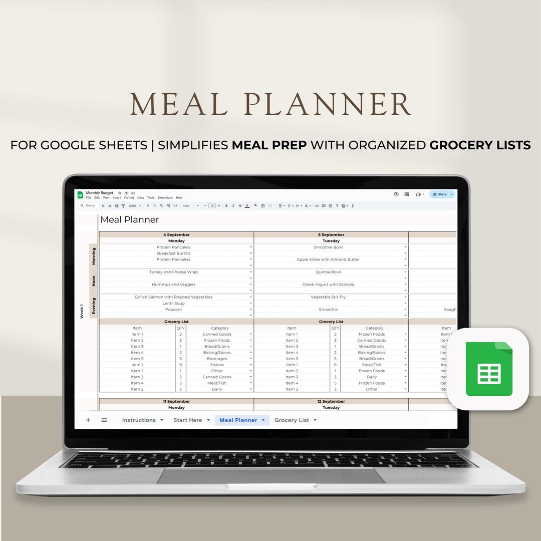 Weekly Meal Planner Template: Automated Grocery List (google Sheets ...