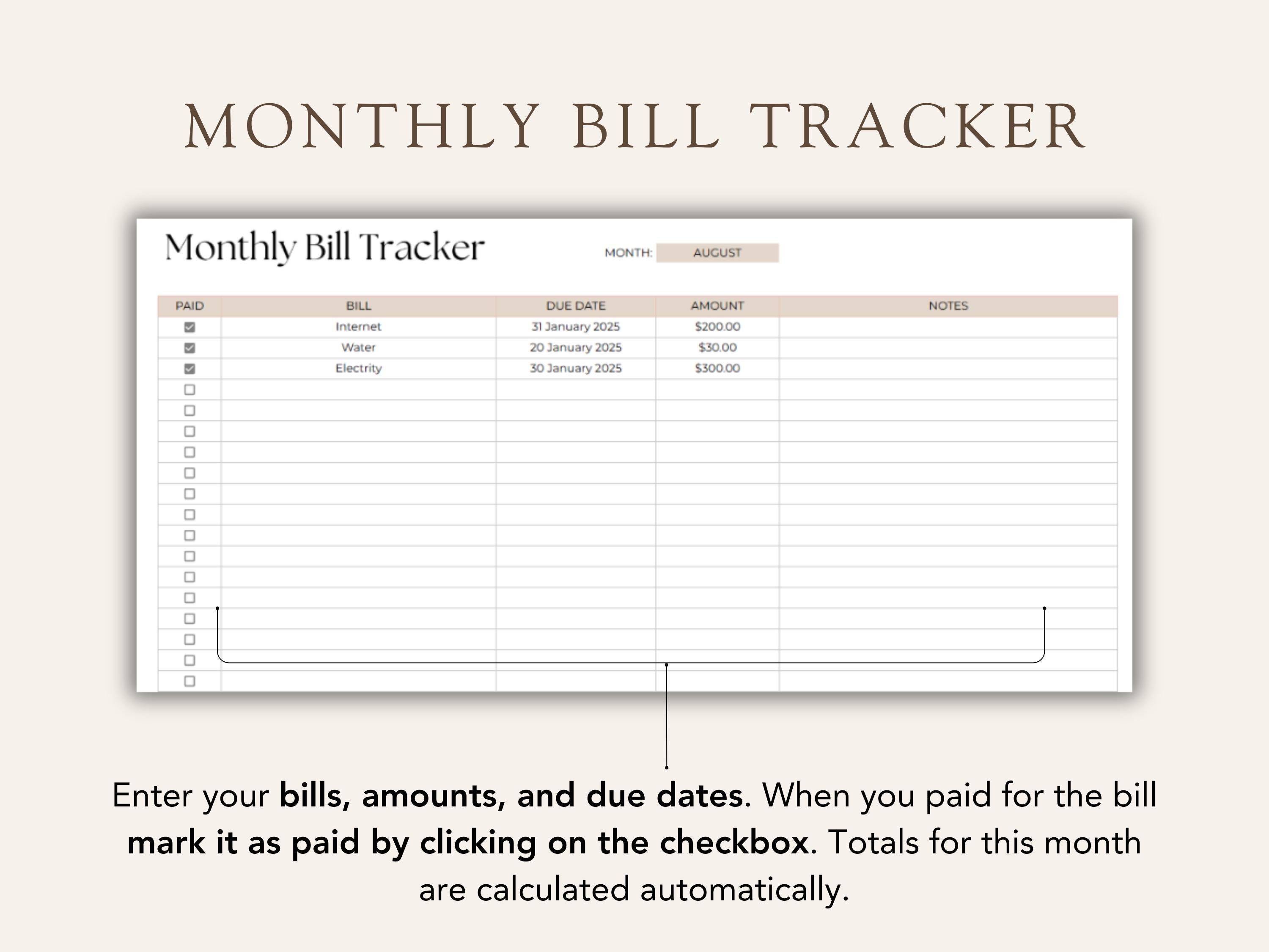 Bill Tracker Spreadsheet: Google Sheets & Excel Template - Etsy
