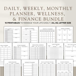Ultimate Planner Bundle Printables Daily Planner, Finance Planner, Monthly Planner Printable Workout Planner Insert Sets Productivity