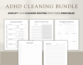 ADHD Cleaning Planner Printables Bundle PDF Home cleaning schedule Daily Weekly Monthly Yearly Cleaning Checklist Decluttering Planner