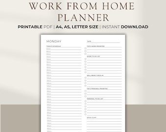 Work From Home Planner Daily Work Planner Personal Planner Daily Hourly Planner Instant Download A5/A4/Letter
