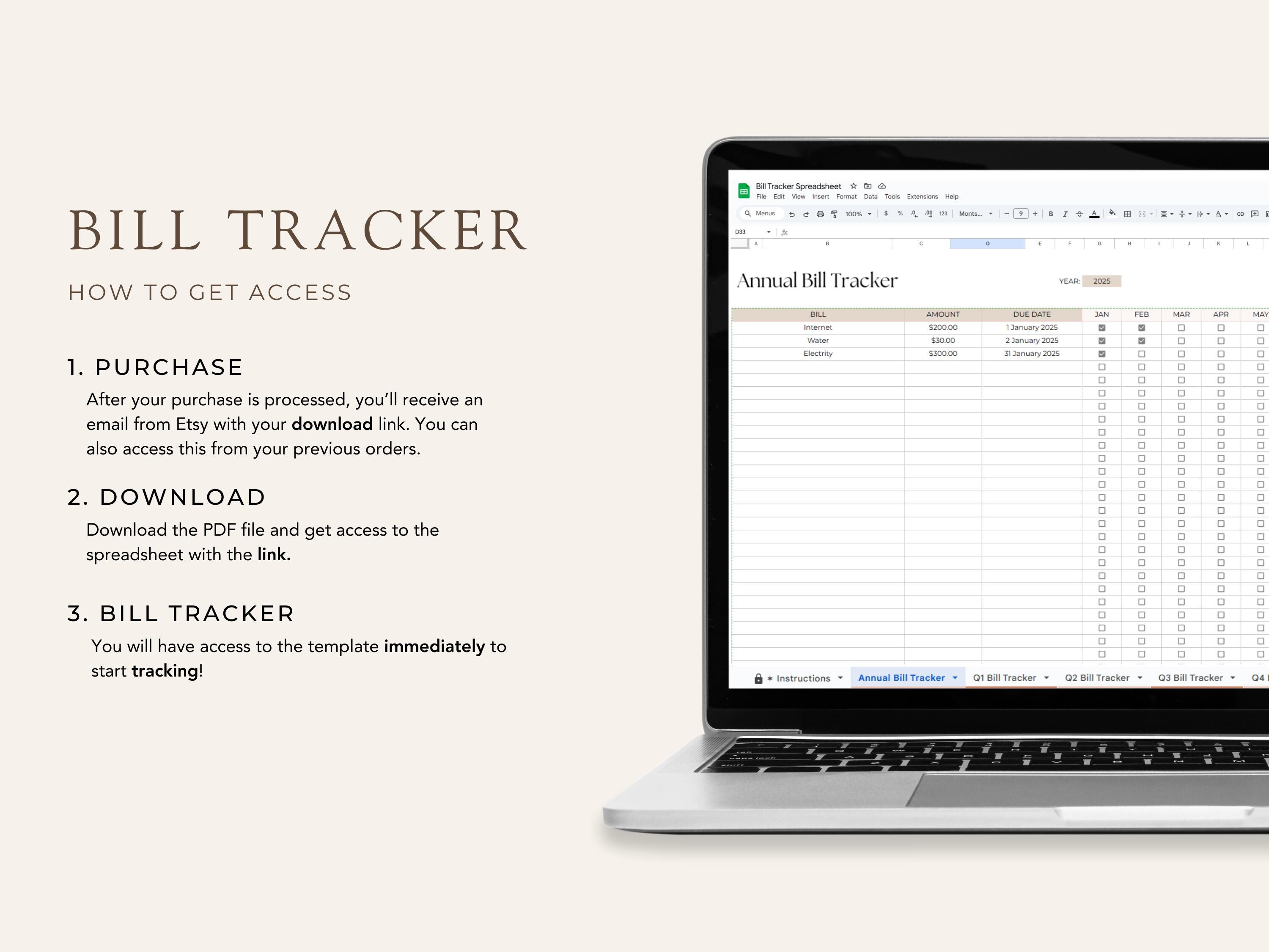 Bill Tracker Spreadsheet: Google Sheets & Excel Template - Etsy