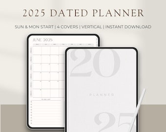 2025 Digital Planner for Goodnotes Notability iPad Tablet Aesthetic Planner Minimalist Modern Vertical Dated 2025 Planner
