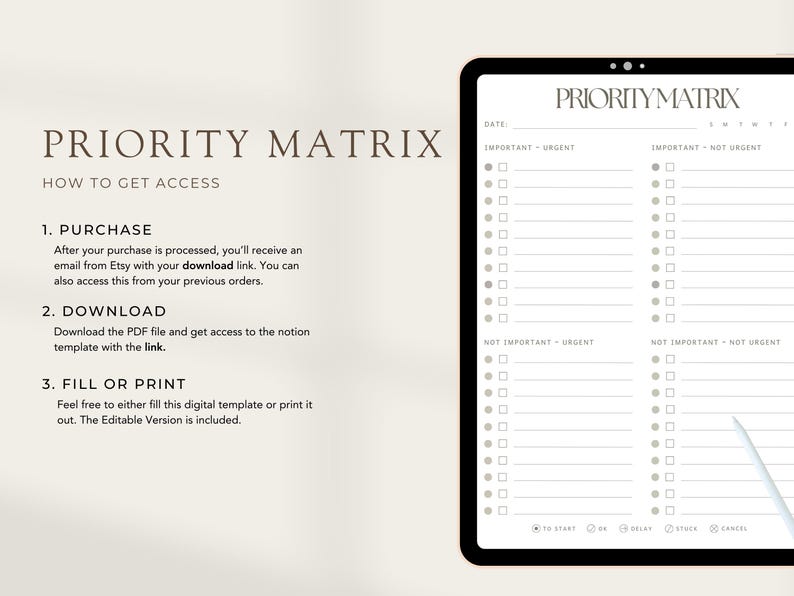 To Do List Planner Template | Priority Matrix | Checklist | Fillable ...