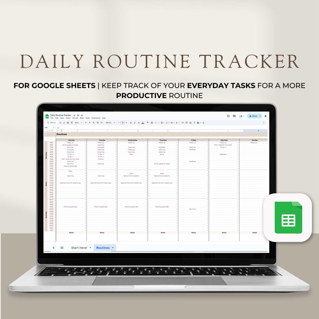 Daily Routine Spreadsheet for Google Sheets, to Do List, Monthly ...