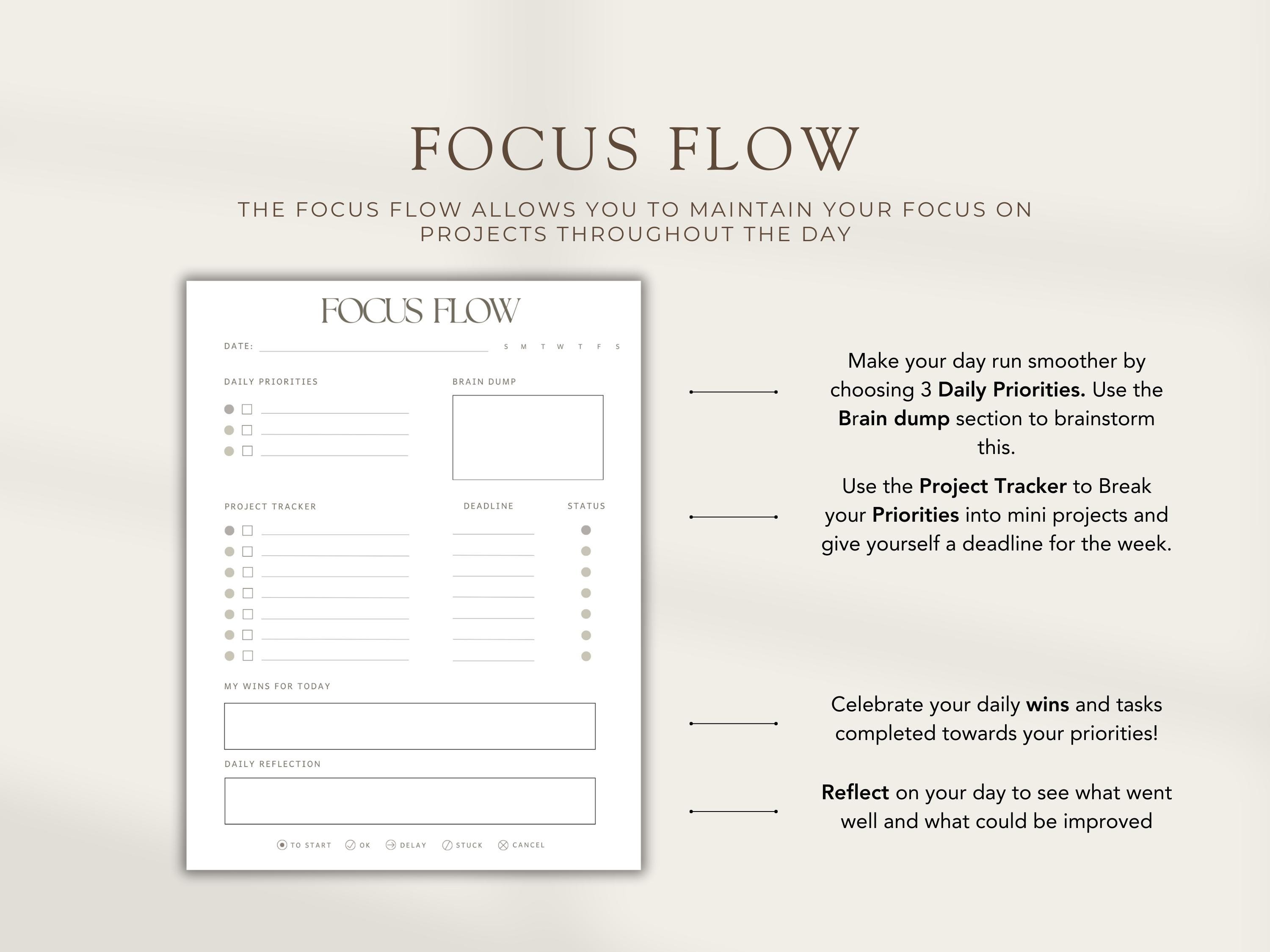 To Do List Planner Template | Focus Flow | Checklist | Fillable and ...