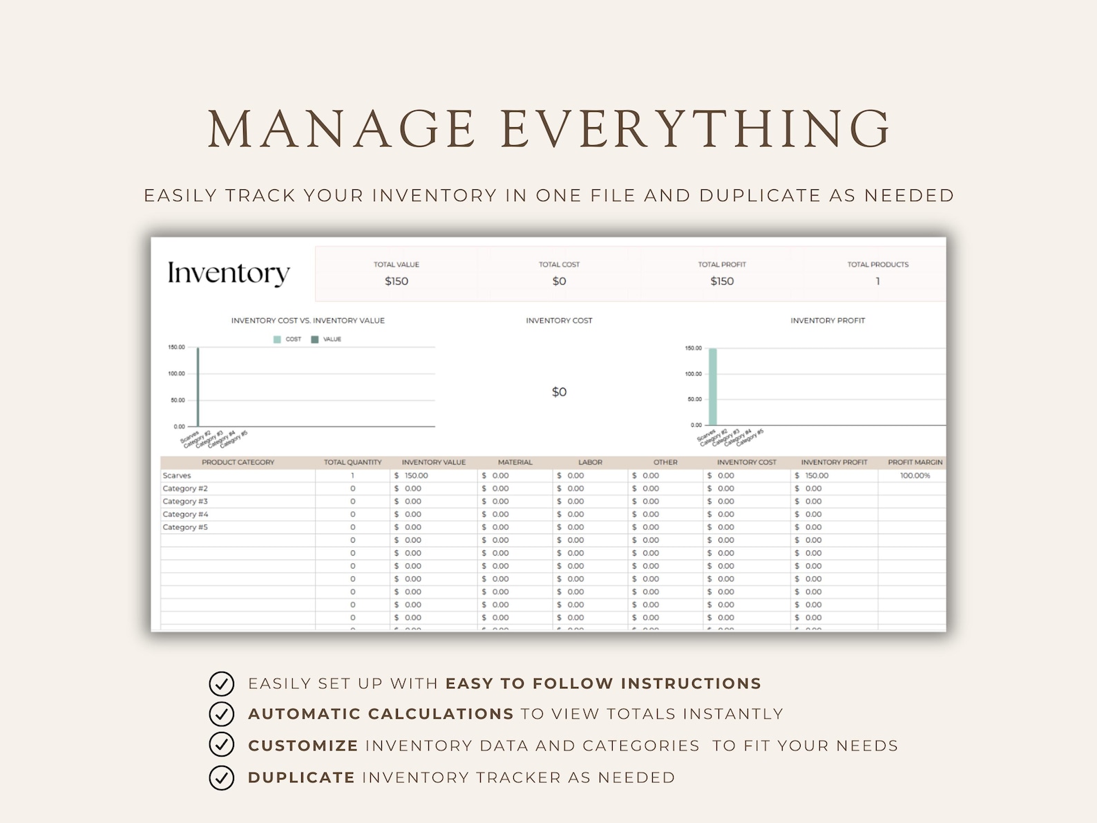 Inventory Tracker Spreadsheet: Small Business Google Sheets Template ...