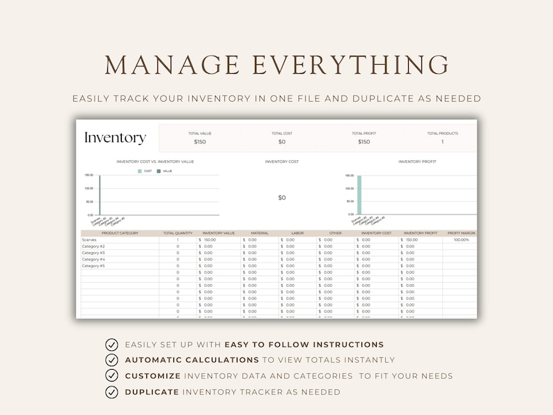 Total Inventory Excel Inventory Tracker Spreadsheet: Small Business Google Sheets Template ...