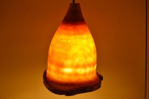 Holzlampe, Lampenschirm aus Holz, Holzleuchte, Birkenrund, Birke, Pendelleuchte Holz, gedrechselt,  E27 Fassung, 1m Kabel, Naturrand