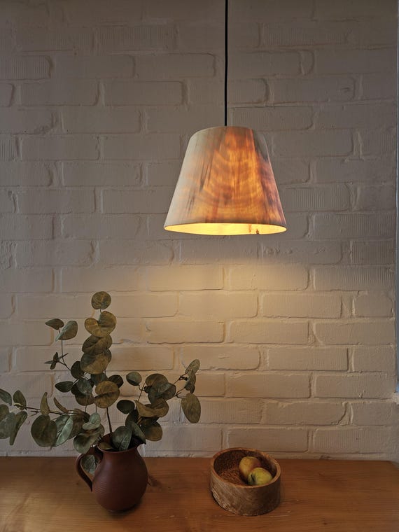 Holzlampe, Lampenschirm aus Holz, Holzleuchte, Birkenrund, Pappel, Pendelleuchte Holz, gedrechselt,  E27 Fassung, 1m Kabel