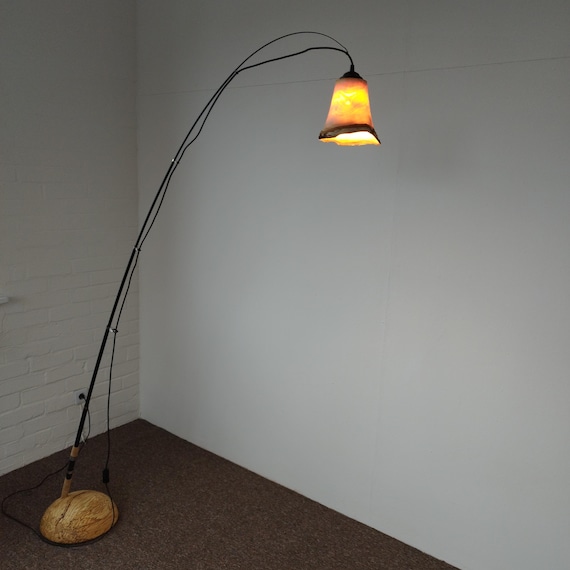 Bogenlampe Birke Buche Teleskopangel | Höhenverstellbare Holz Designlampe | Handmade Arc Lamp E27
