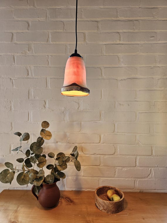 Holzlampe, Lampenschirm aus Holz, Holzleuchte, Birkenrund, Birke, Pendelleuchte Holz, gedrechselt,  E27 Fassung, 1m Kabel, Naturrand