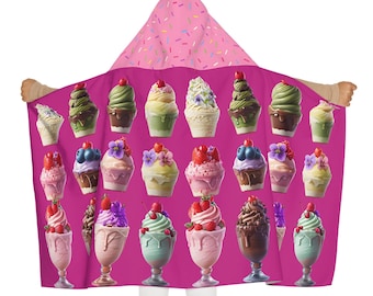 Ice Cream Sundae  Children's Beach Towel, Bath Time Towel, Cute Kids Hooded Towel, Adorable Patterns, Unique Designs