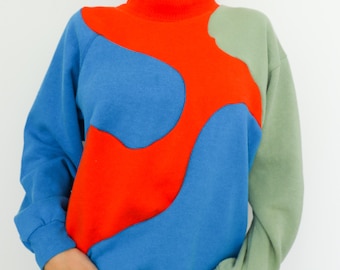 Suéter de cuello redondo, sudadera reciclada, talla mediana