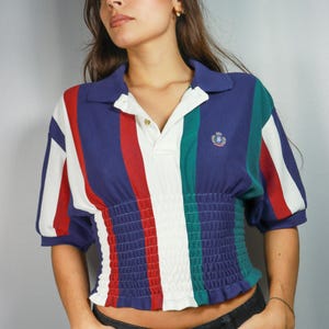 Vintage cropped POLO top crop top with elastic thread upcycled